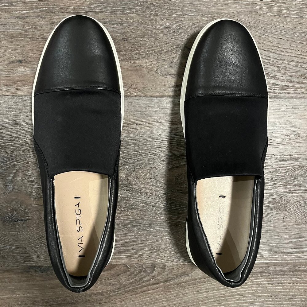 Via Spiga Raine Black Leather Slip-On Women Comfy Sneakers Shoes US Size 9.5